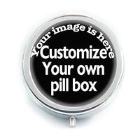 Personalized Custom Round Silver Pill Box Pocket 2.1 inches Medicine Tablet Holder Organizer Case Logo Picture Commemorate Text (Black)