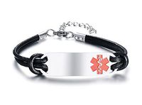 Mealguet Jewelry Free Engraving- Handmade Leather Medical Alert Bracelets-Custom Emergency ID Bracelets for Men Women