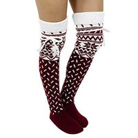 BingYELH Women Christmas Reindeer Knitted Thigh High Over The Knee Socks Warm Long Stockings Wine