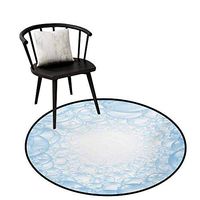 RUGSMAT Modern Machine Washable Round Bath Mat,Brush Stroke Stripes with Flower Arrangement Sketch Illustration,Non-Slip Soft Floor Mat Home Decor Diameter-63 Inch Navy Blue Mint Green Yellow