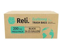 Reli. Recyclable Eco Friendly 16-25 Gallon Trash Bags (200 Count, Black) Made from Recycled Material - 16 Gallon - 25 Gallon Black Garbage Bags