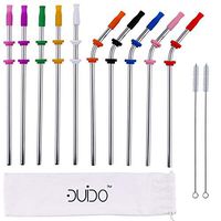 Reusable Stainless Steel Straws -(10 Pack) with Silicone Tips, Cleaning Brushes and Storage Pouch - 8.5 inch Reuse Fits Yeti Straws of 30 oz 24 oz 20 oz