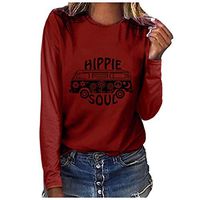 Willow S Womens Tops Casual Solid Color Letter Print Long Sleeve T-Shirt Top Wine
