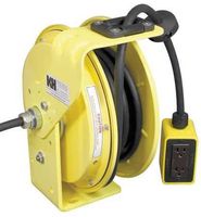 KH Industries RTB Series ReelTuff Industrial Grade Retractable Power Cord Reel with Black Cable, 12/3 SJOW Cable Prewired with Four Receptacle Outlet Box, 20 Amp, 50' Length, Yellow Powder Coat Finish
