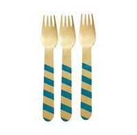 Perfect Stix Striped Forks 158 36-Blue Printed Wooden Forks with Blue Stripes Pattern, 6" (Pack of 36)