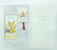 RA001 Childrens First Holy Communion Greeting Card. Includes envelope and Prayer book.