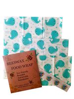 Beeswax food wrap Set of 3 FDA approved Alternative to plastic and tin foil to wrap fresh and cold items (Whale) plus biodegradable stickers