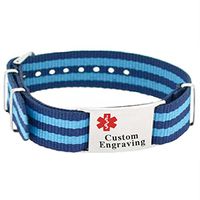 My Identity Doctor - Sports Medical ID Bracelet with Custom Engraving - Soft Nylon - Blue Stripe