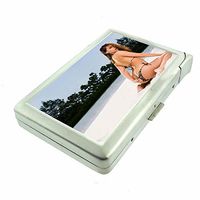 New York City Pin Up Girls NYC USA D5 Cigarette Case Lighter Smoking King Size Cigarettes Silver Metal Wallet 4" X 2.75" RFID Protection