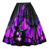 EDC Halloween Skirts for Women Plus Size High Waist Pumpkin Printed A-Line Midi Pleated Skirt (L, Purple)