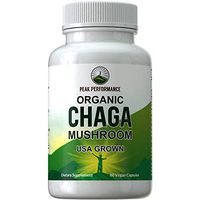 Organic Chaga Mushroom Capsules (USA Grown) by Peak Performance. Naturally Harvested Mushrooms Extract in Vegan Capsule. Immune, Energy Boost, Antioxidant, Beta Glucan Rich Supplement 60 Pills