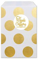 Bundleofbeauty Brand 25pk 4-3/4x6-3/4" Paper Candy Craft Bags Flat Merchandise Bags with Stickers (Gold Polka Dots)