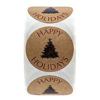 Happy Holidays Tree Stickers 1 inch Round Tag Label Christmas Sealing Sticker for Bakery Candy Biscuits Treats Gift Box, 500 Pcs in Total