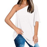 Meikosks Women's Batwing Sleeve Asymmetric Blouses One Shoulder Oversized Tops Summer T Shirt White