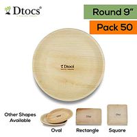Dtocs Palm Leaf Plates Pack 50, 9" Round | Eco-friendly, Compostable, Natural, BPA free, Organic Disposable Party Plates For Wedding, Camping, Birthday Dinner | Better Than Bamboo, Paper Plates