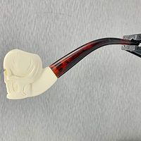 Meerschaum Wide Eyed Skull Tobacco Pipe 1/2 Bend by Paykoc M55008