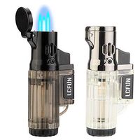 Torch Lighter 2 Pack Quad Jet Flame Lighter Refillable Butane Lighter 4 Jet Torch Lighters-Butane Not Included (Black & Beige)