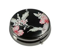 Luxcase Custom Stainless Steel Round Glass Gun Silver Pill Case Pocket Medical Tablet Holder Decorative Box (Flowers)