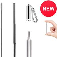 HARABI 2019 New Portable Reusable Drinking Straws, Retractable Stainless-Steel Straws,Stainless Steel Case with Cleaning Brush Keychain Hole Anti-lost keychain,for Household,Outdoor (Silver Straws)
