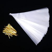 YAIKOAI 100Pcs Clear Cone Bags Cellophane Triangle Treat Candy Bags with Gold Twist Ties for Favor Sweets Popcorn Handmade Cookies Crafts