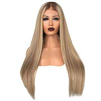 Womens Long Wigs,Gold Synthetic Natural Looking Long Hair Wig Straight Wave Human Hair middles Part [Ship from UAS] (Gold, 30inch)