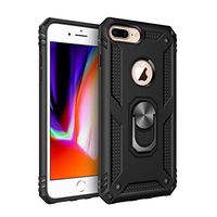 Compatible with iPhone7 Plus Phone case with Kick Stand Slot with Magnetic car Place and Ring: Full Body Protection Armor Dual Shock Proven Protection Cover (Black)