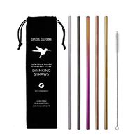 Stainless Steel Straw Set of 5 Premium 18/8 Food Grade Stainless Steel Cleaning Brush Black Cotton Pouch FDA-Approved Silver, Black, Rainbow, Rose Gold, Gold