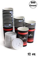 Restaurant Grade 12 Oz Paper Coffee Cups with White Lids - 500 Count by EcoQuality Disposable Cups for Hot and Cold Drinks. Great for Tea, Soda, Shops, Cafes, and Concession Stands