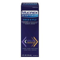 Mucinex Nightshift Cold & Flu Liquid 4 fl. oz. Relieves Fever, Sneezing, Sore Throat, Runny Nose, and Controls Cough (Pack of 3)