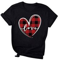 Meikosks Ladies Heart Print Tops Short Sleeve T Shirt Valentine's Day Blouses Love Pullover Black