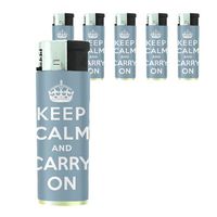 Butane Refillable Electronic Lighter Set of 5 Pieces Keep Calm and Carry On Design-002