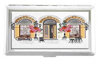 Flowers Old Town Views and Street Cafes Design Unisex Stainless Steel Cigarette Holder Case Protection Credit Business Card Storage Box Pocket/Wallet