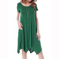 ▶HebeTop◄Women's Casual Short Sleeve Empire Waist Summer Chiffon Midi Dresses with Irregular Hem