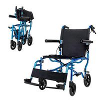WenFei shop Ultra-Lightweight Folding Wheelchair with Removable & Flip Up Armrest and Hand Brake for Easy Transfer,Blue,17” Seat,220lbs Weight Capacity