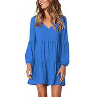 Aniywn Women Ladies Round Neck Ruffle Short Sleeve Print Chiffon Loose Dress Plus Size Boho Mini Dress