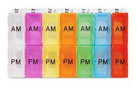 AM/PM Color Coded Weekly Medication Planner with Tray - Each Twice a Day Daily Pill Box is Removable and a Different Color - Easy to Use Pill Organizer (AM/PM)