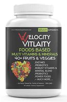 Velocity Vitality Foods Based MULTIVITAMIN- 40+ Fruits & Veggies, Super Foods, Probiotics, Enzymes, Minerals, Trace Minerals, Plus More. for Men & Women. No Iron Added.