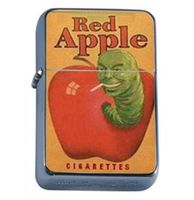 Red Apple Cigarette Green Worm Windproof Refillable Flip Top Oil Lighter with Tin Gift Box D-021
