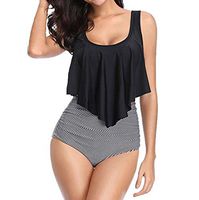 EAZsyn8 Women High Waisted Swimsuit Flounce Swimwear Backless Bohemia Vintage Two Piece Bikini Black