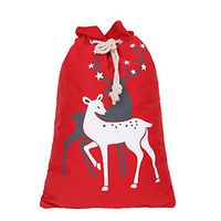 JUNYAO Christmas Bag Santa Sack Canvas Bag for Gifts Santa Sack with Drawstring Christmas Bag Large Size 27.5"x19.5" (Red Elk)
