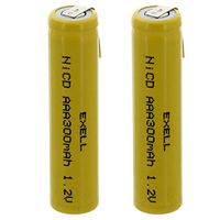 2x Exell AAA 1.2V 300mAh NiCD Rechargeable Batteries with Tabs for medical instruments/equipment, electric razors, toothbrushes, radio controlled devices, electric tools