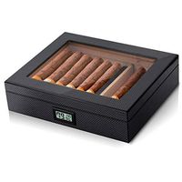 Gaoduan Cigar Humidor Carbon Fiber Design Handcrafted Modern Cedar Humidor with Front Digital Hygrometer and Humidifier,Cedar Divider Royale Glasstop Holds 20-25 Cigars