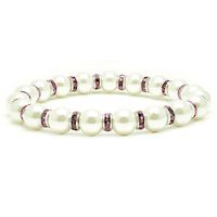 Accents Kingdom Women's Magnetic Hematite White Tuchi Simulated Pearl Bracelet with Simulated Lt. Amethyst Crystal, 7.5"