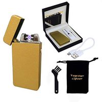 USB Rechargeable Flameless Electronic Dual Pulse Arc Cigarette Lighter Belief-Windproof Arc Lighter Cross(Golden Matte)