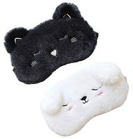 2 Pack Cute Animal Sleep Mask for Girls Cute Cartoon Cat Dog Soft Plush Blindfold Sleep Masks Eye Cover for Women Girls Travel Nap Night Sleeping