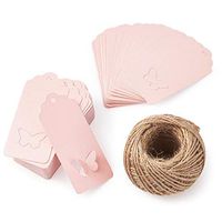 Beadthoven 100pcs Kraft Paper Tags Pink Rectangle Butterfly Shape Craft Hang Tags with Free 131 Feet Hemp Twine for DIY Art and Crafts Wedding Christmas Party Favor 1.59"x3.54" (4.05x9cm)