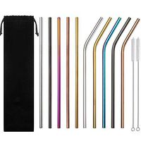NINIMA for all age Set of 4 Stainless Steel Metal Straws Reusable Drinking Straws For 20oz Tumblers Yeti 6mm silvery (2 Straight + 2 Bent + 1 Brushes)