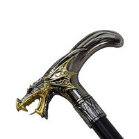 Treasure Gurus Silver Metal Golden Winged Dragon Cane 2pc Steel Shaft Travel Walking Stick