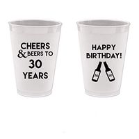 30th Birthday Frost Flex Plastic Cups - Cheers and Beers to 30 Years (10 cups)
