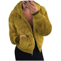 Meikosks Ladies Fake Fur Jacket Winter Warm Coat Zip Up Pocket Outwear Casual Outercoat for Womens Yellow